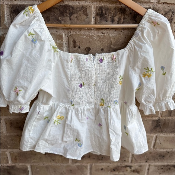 English Factory Ladies White Floral Embroidery Peplum Crop Top, Size XS - Picture 6 of 11